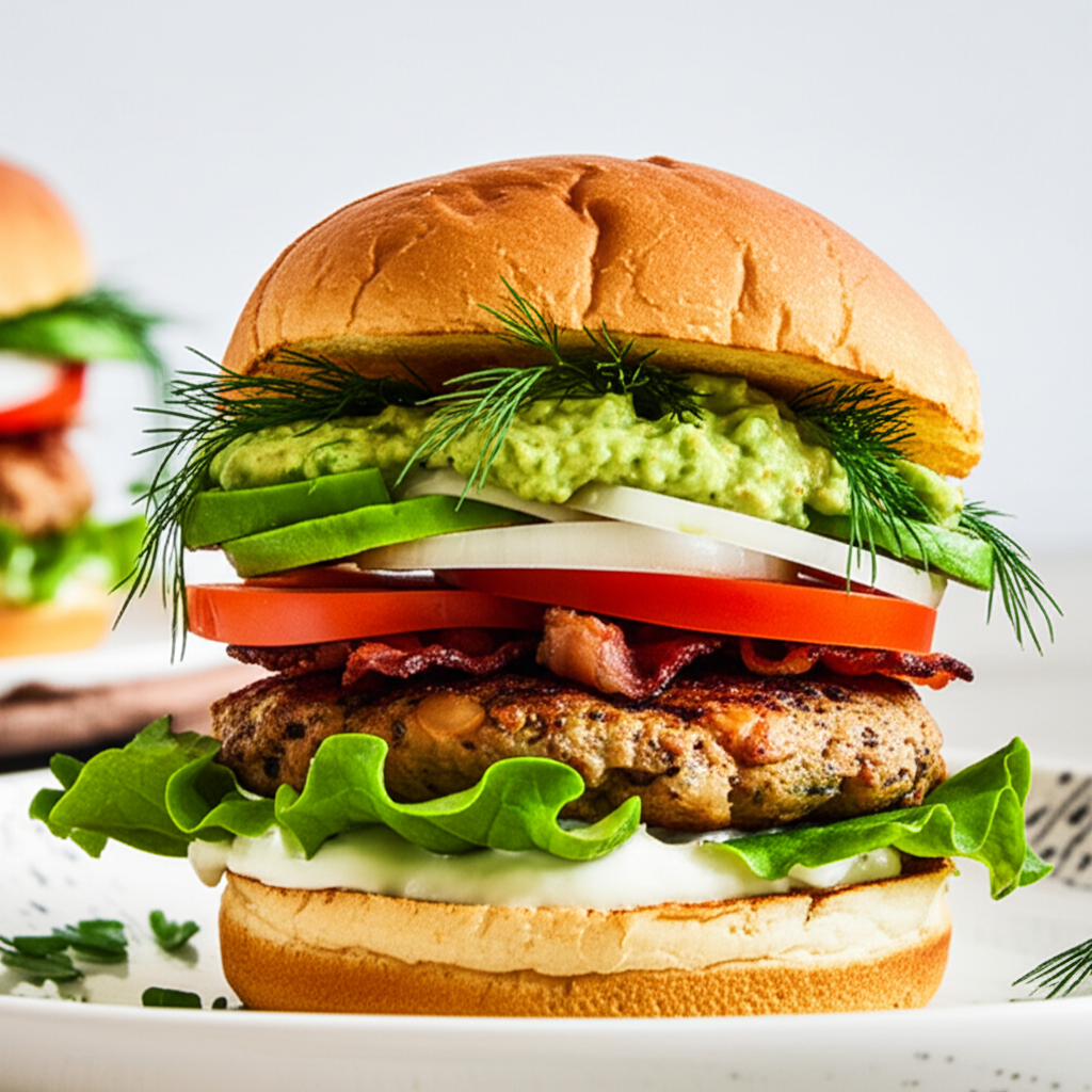 Bacon Turkey Burger With Avocado Dressing Rachael Ray image
