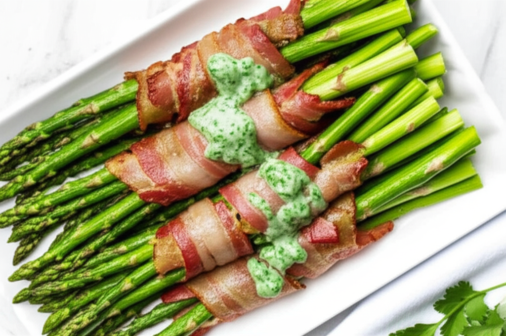 Bacon Wrapped Asparagus With Cilantro Dressing image