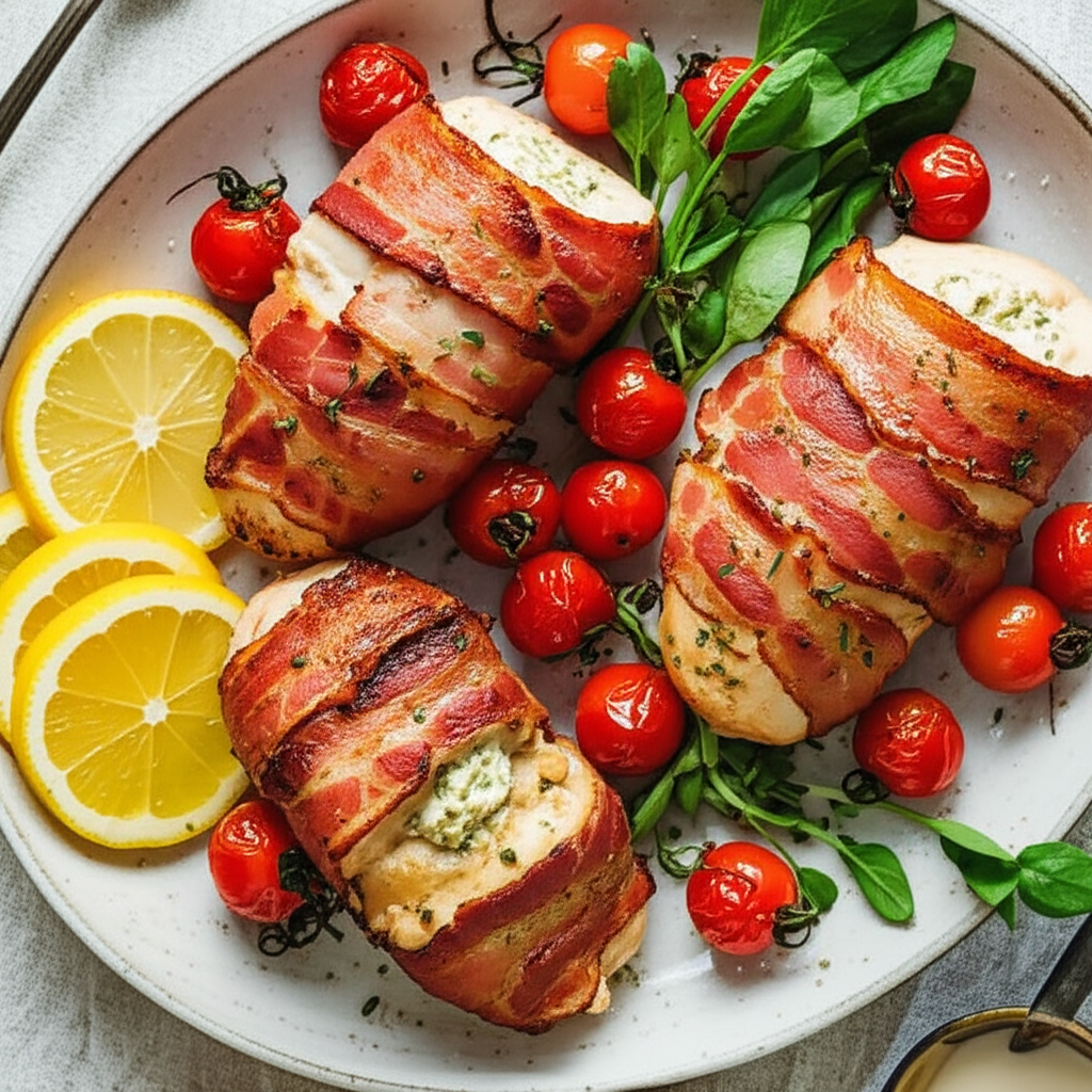 Bacon Wrapped Boursin Stuffed Chicken Breasts A Deux image