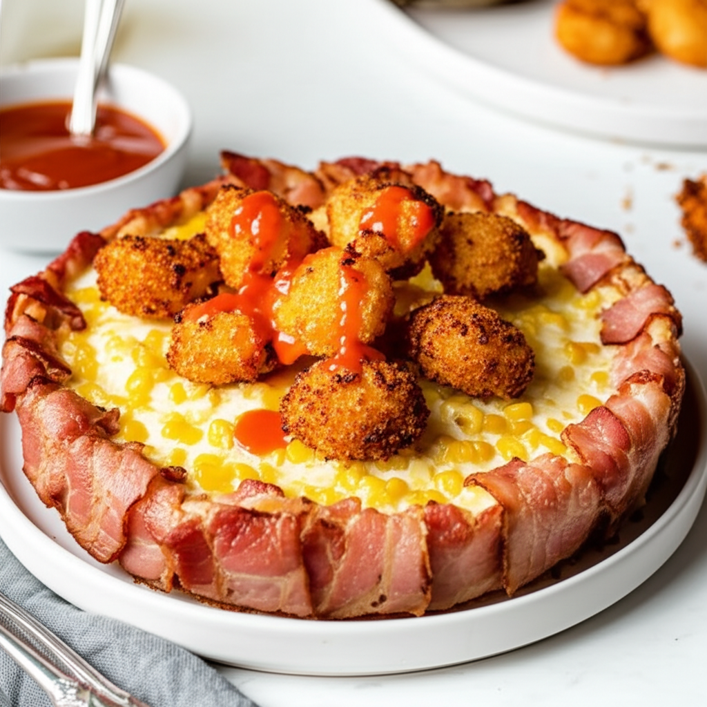 Bacon Wrapped Coconut Quiche And Coconut Popcorn Shrimp image