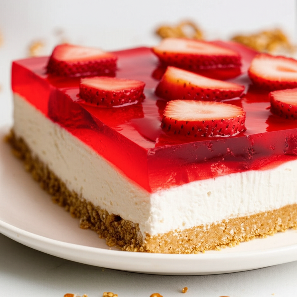 3 Layer Strawberry Jello With Pretzels image