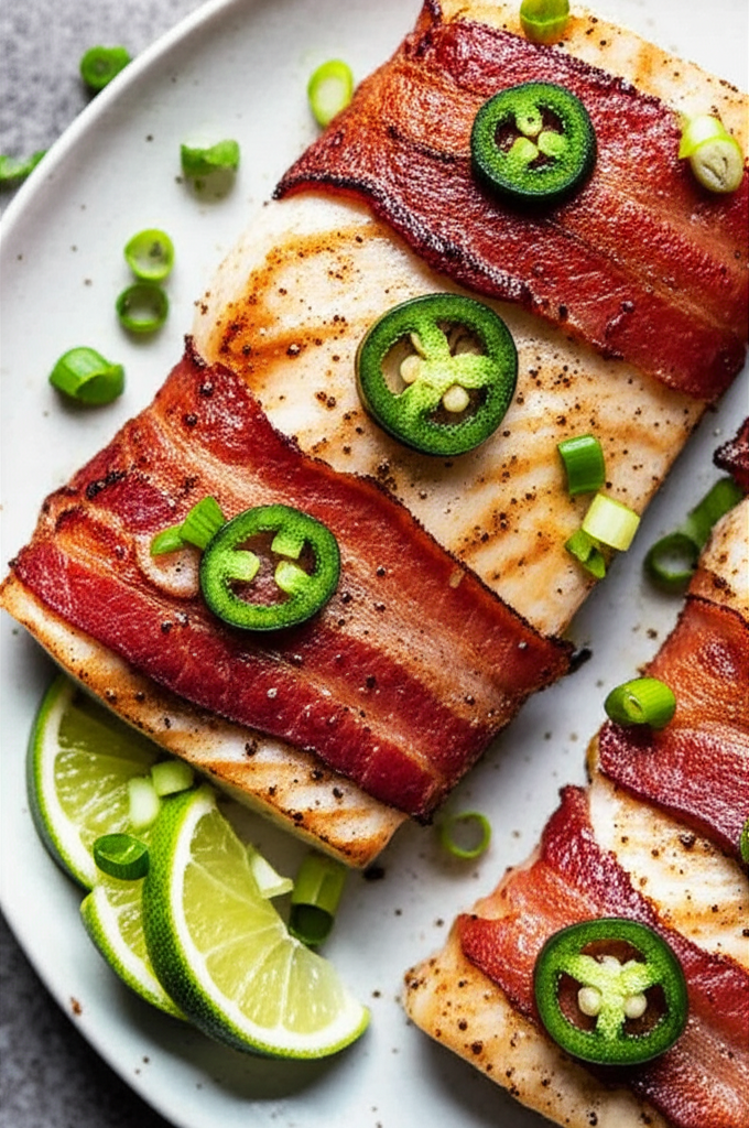 Bacon Wrapped Grilled Halibut Steaks image