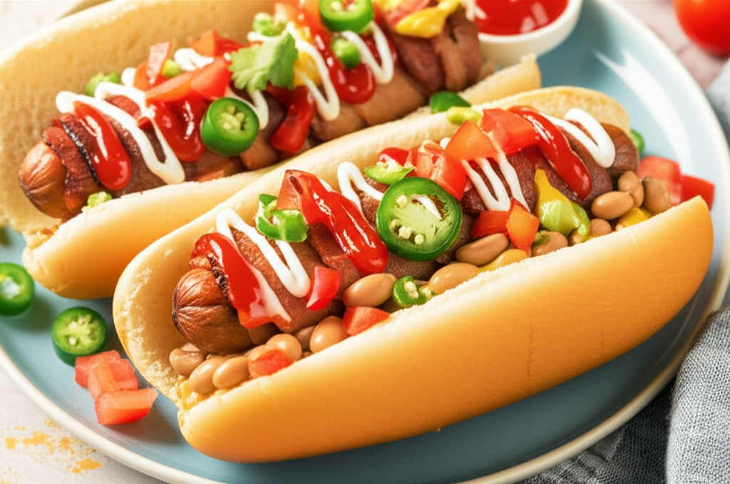 Bacon Wrapped Mexican Hot Dogs image