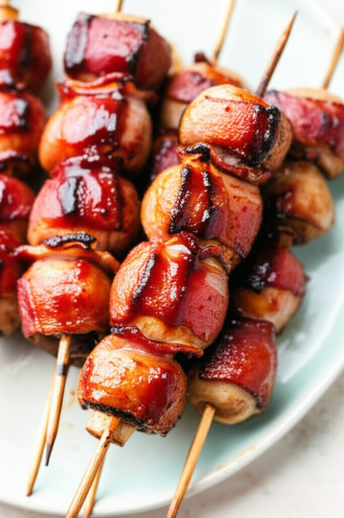Bacon Wrapped Mushroom Kabobs Kebabs image