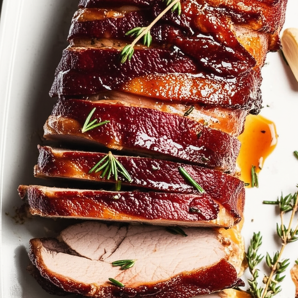 Bacon Wrapped Pork Tenderloin With Maple Balsamic Glaze image