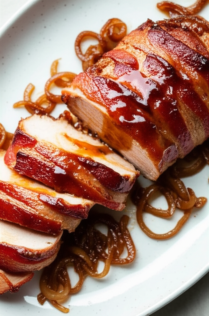 Bacon Wrapped Pork Tenderloin With Maple Mustard Sauce image