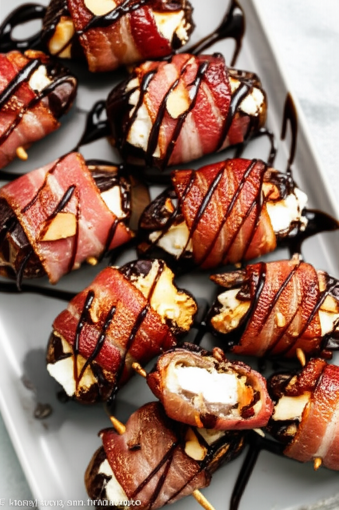 Bacon Wrapped Stuffed Dates With Balsamic Reduction image