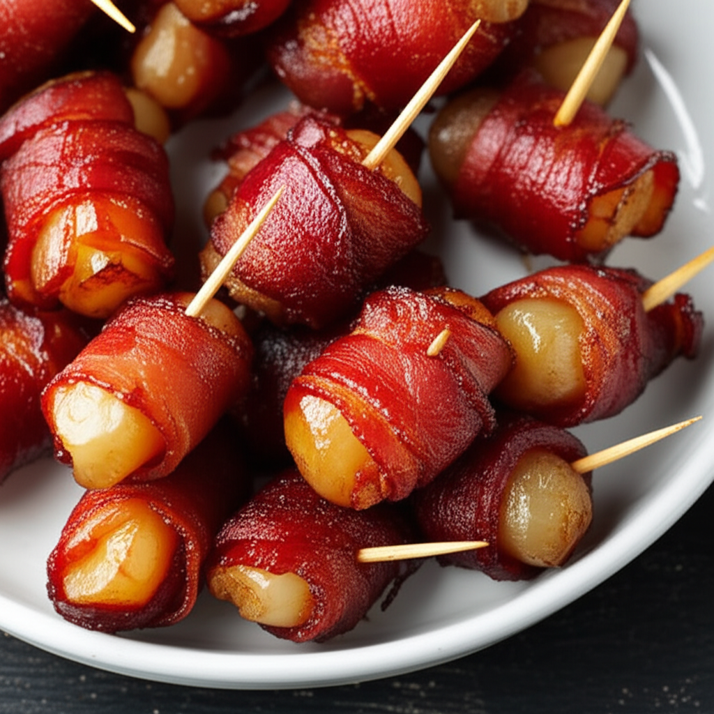 Bacon Wrapped Water Chestnuts With Ketchup Sauce image