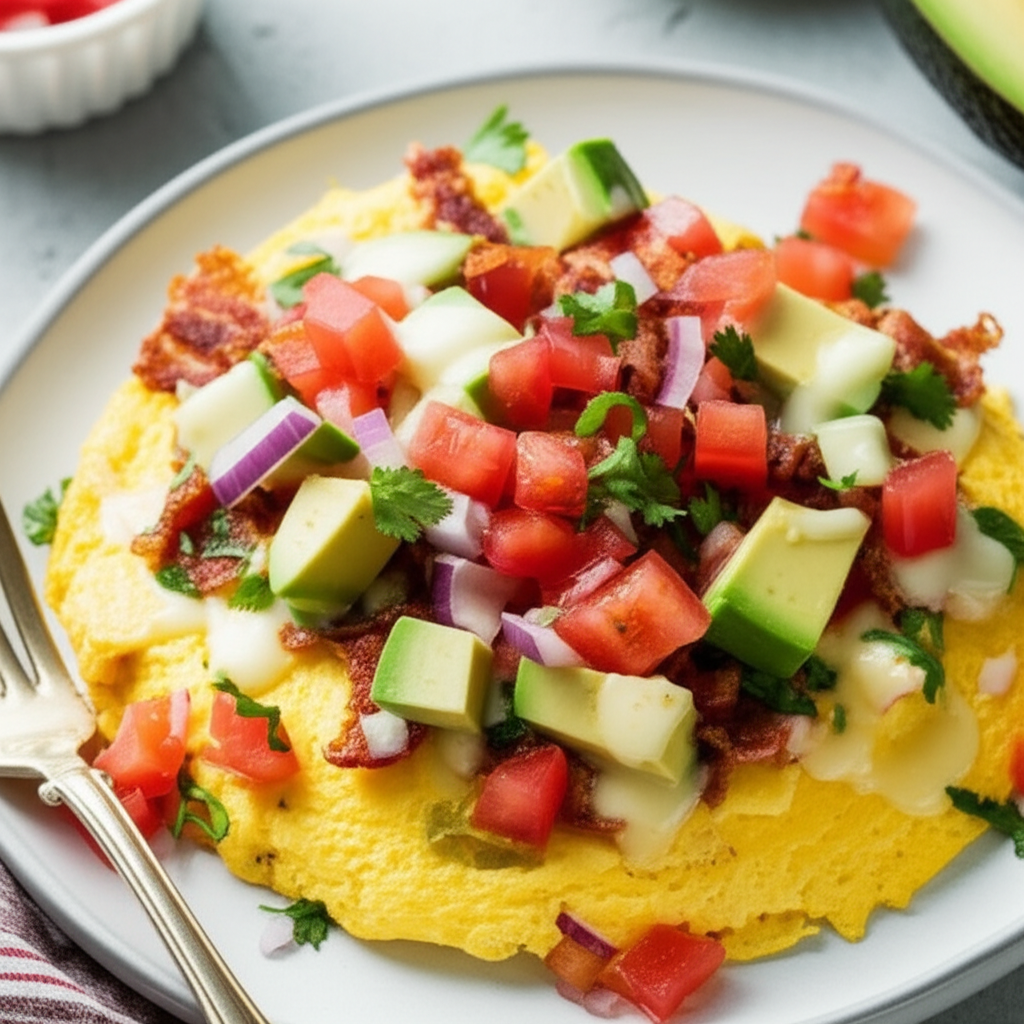 Bacon Avocado And Cheese Omelets With Tomato Salsa image