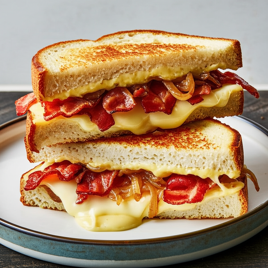 Bacon Caramelized Onion Melted Cheese Sandwich image