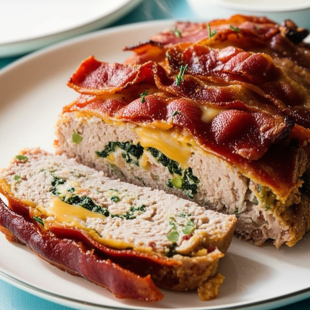 Bacon Cheese And Spinach Stuffed Turkey Loaf image