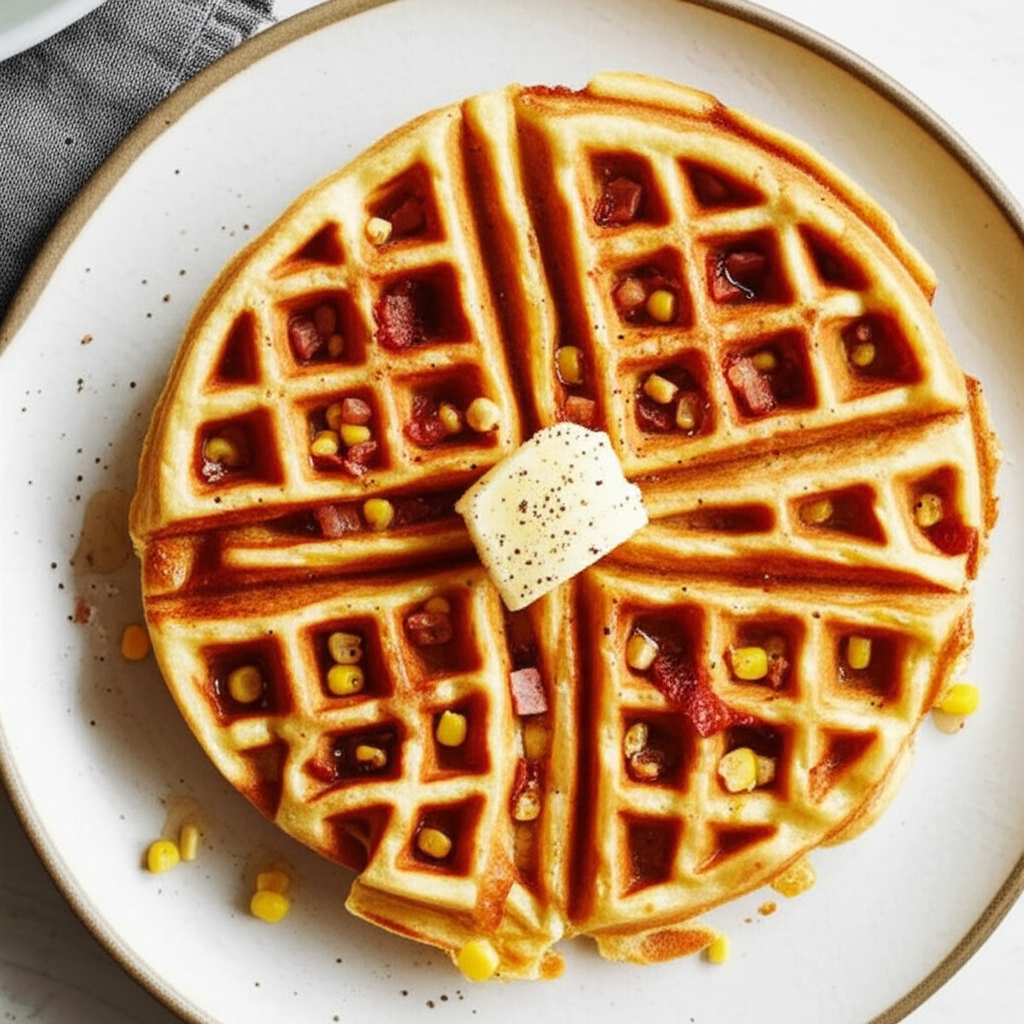 Bacon Corn And Cheddar Waffles image