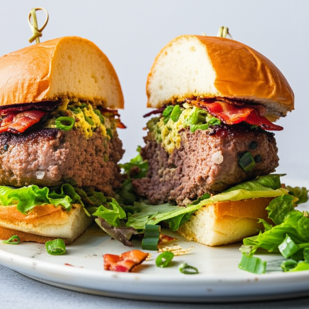 Bacon Dijon Mustard Green Onion Stuffed Burger image