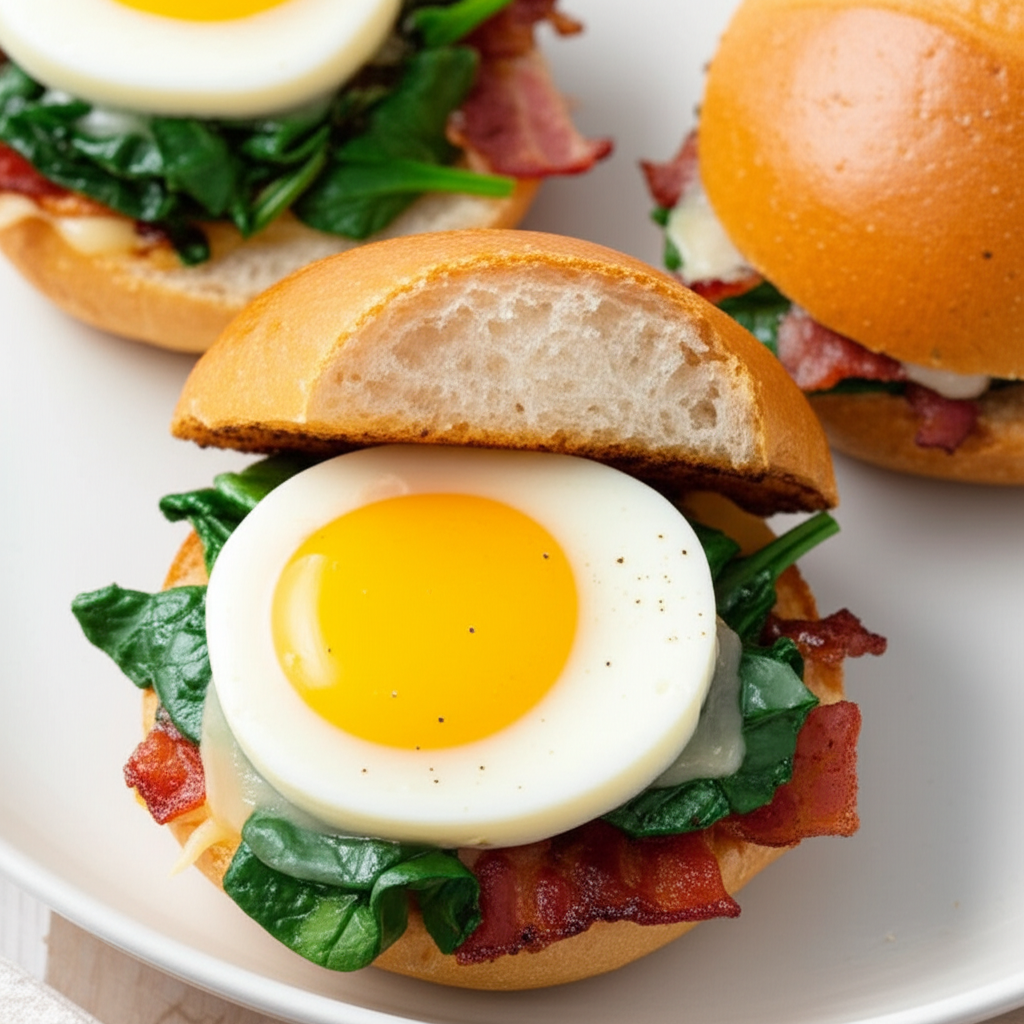 Bacon Egg And Spinach Breakfast Rolls image