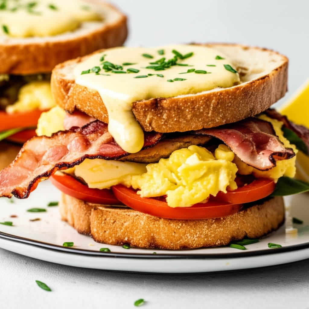 Bacon Gruyere Cheese And Egg Sandwiches With Hollandaise image