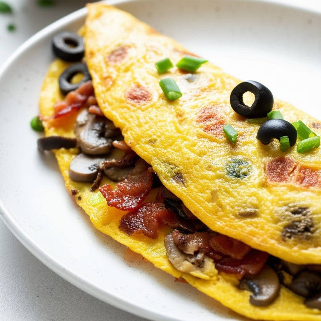 Bacon Mushroom And Pepper Jack Cheese Omelet image