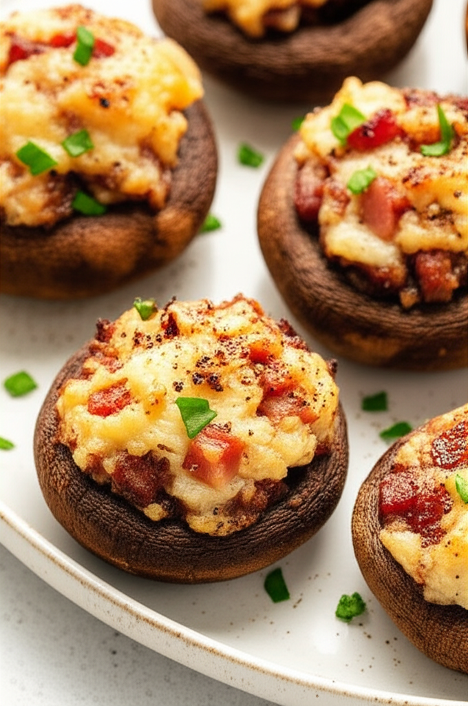 Bacon Onion Cream Cheese Stuffed Mushrooms image