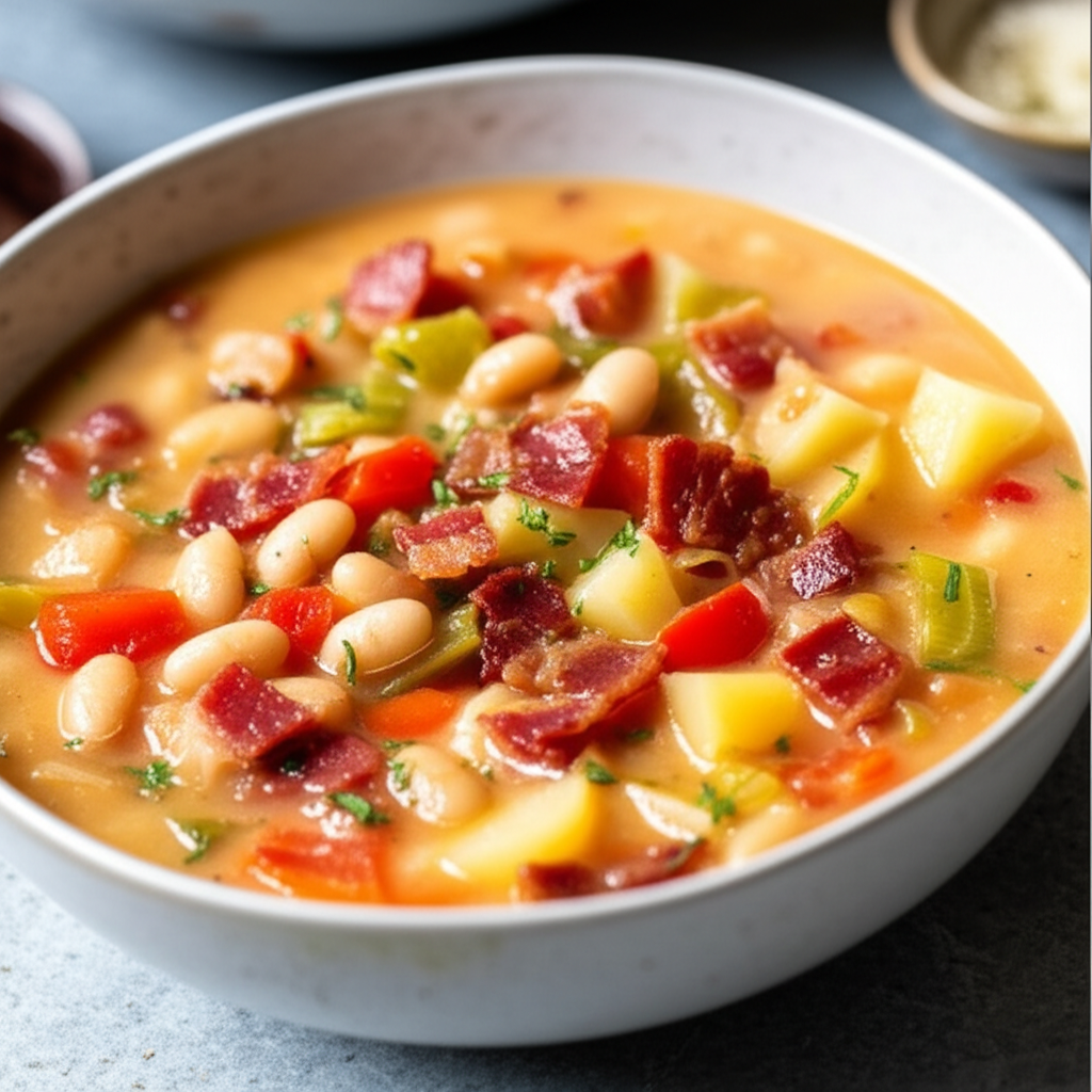 Bacon Potato White Bean And Red Pepper Soup image