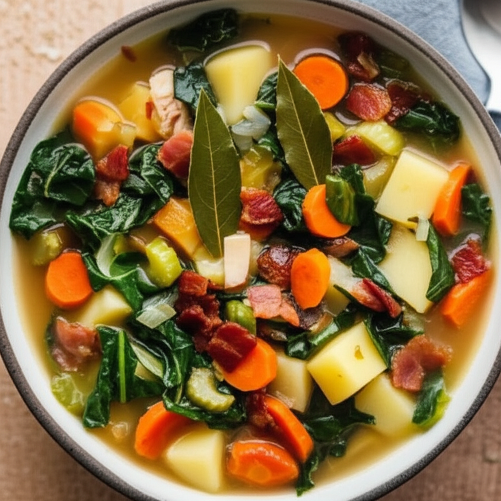 Bacon Swiss Chard Potato And Vegetable Soul Satisfying Soup image