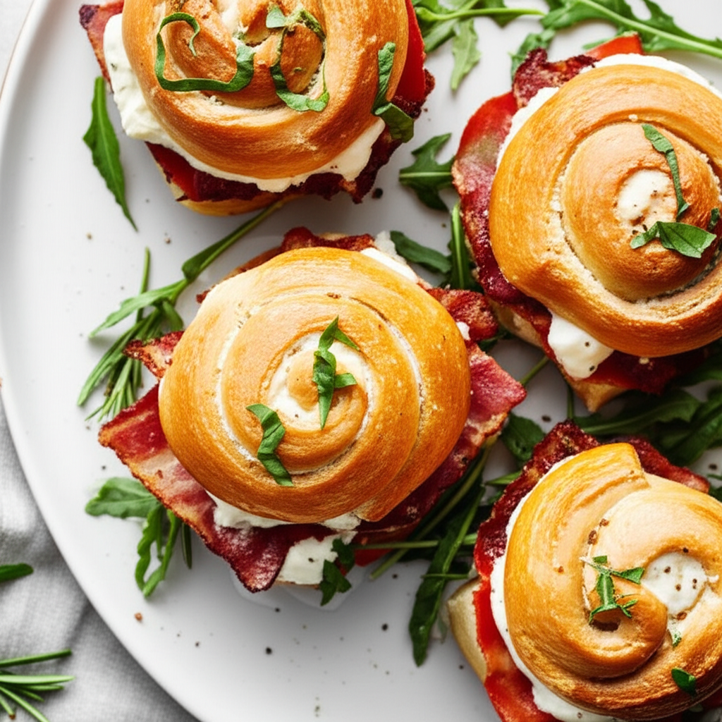 Bacon Tomato Parmesan Rolls With Rosemary Mayonnaise image
