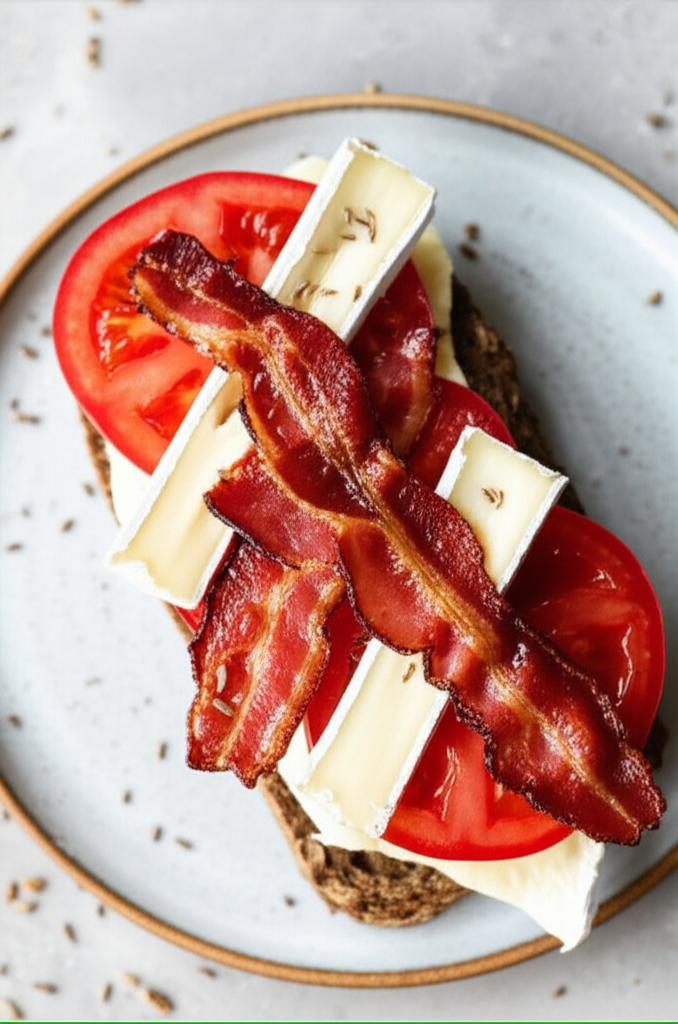Bacon Tomato Camembert Sandwich Smorrebrod image