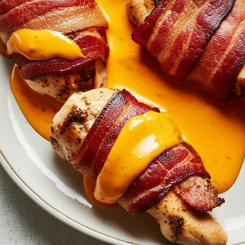 Bacon Wrapped Chicken Breasts With Chile Cheese Sauce image
