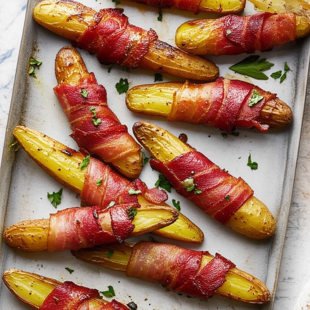 Bacon Wrapped Fingerling Potatoes Spuds In A Blanket image
