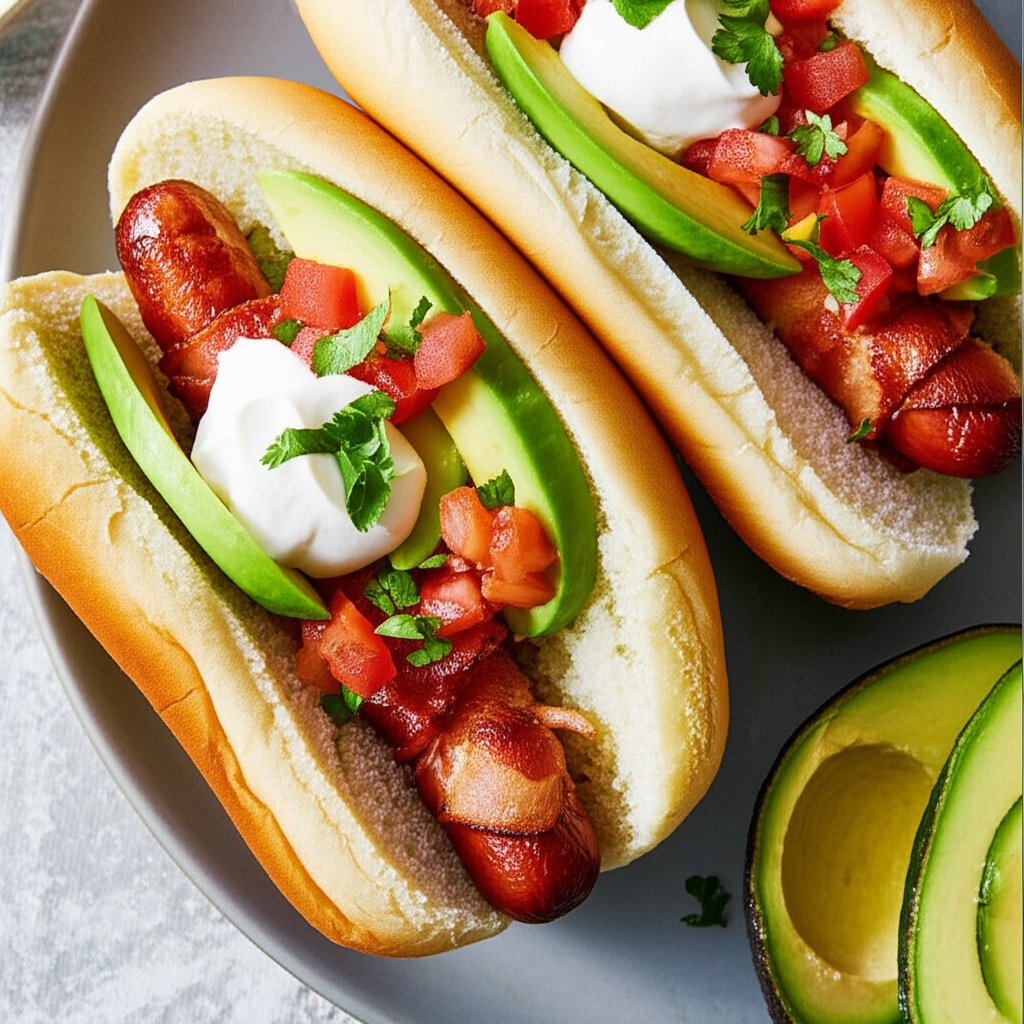 Bacon Wrapped Hot Dogs With Avocado image