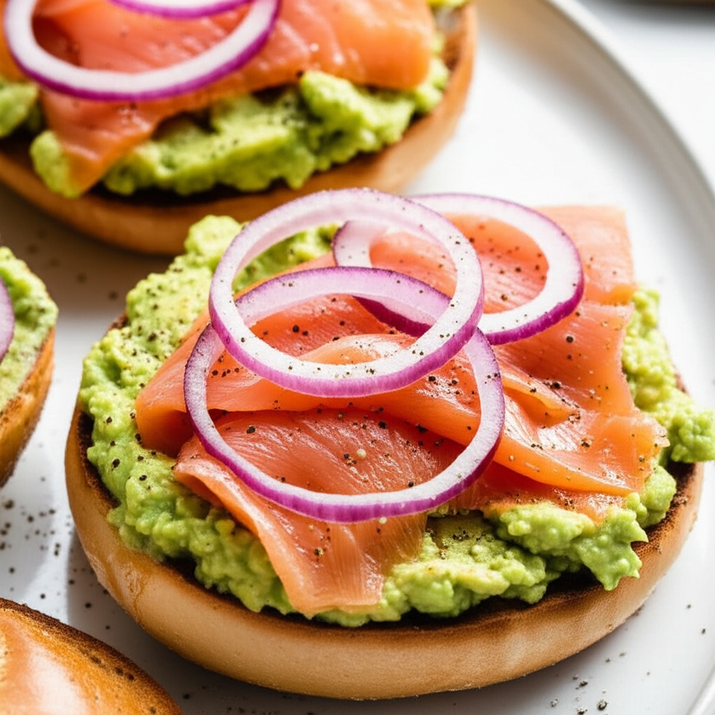 Bagels With Avocado Spread Smoked Salmon image