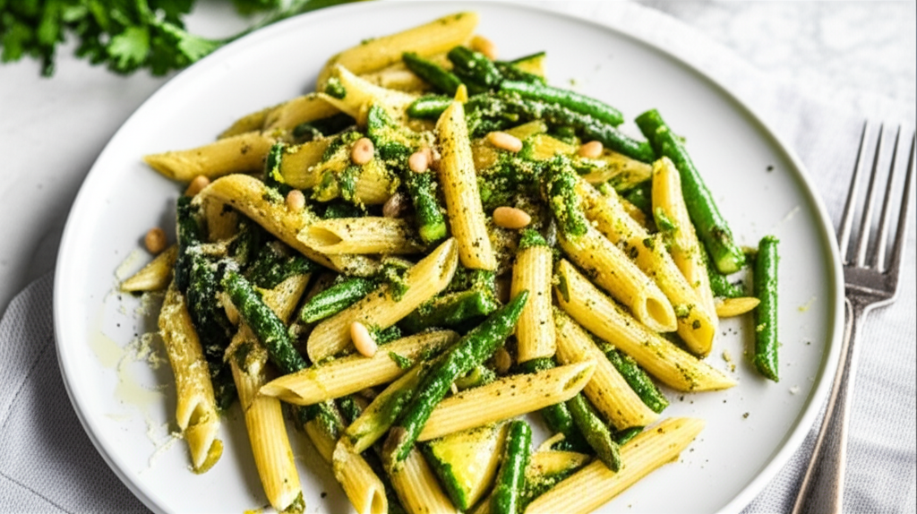 3 Veggie Penne With Tarragon Basil Pesto Rachael Ray image