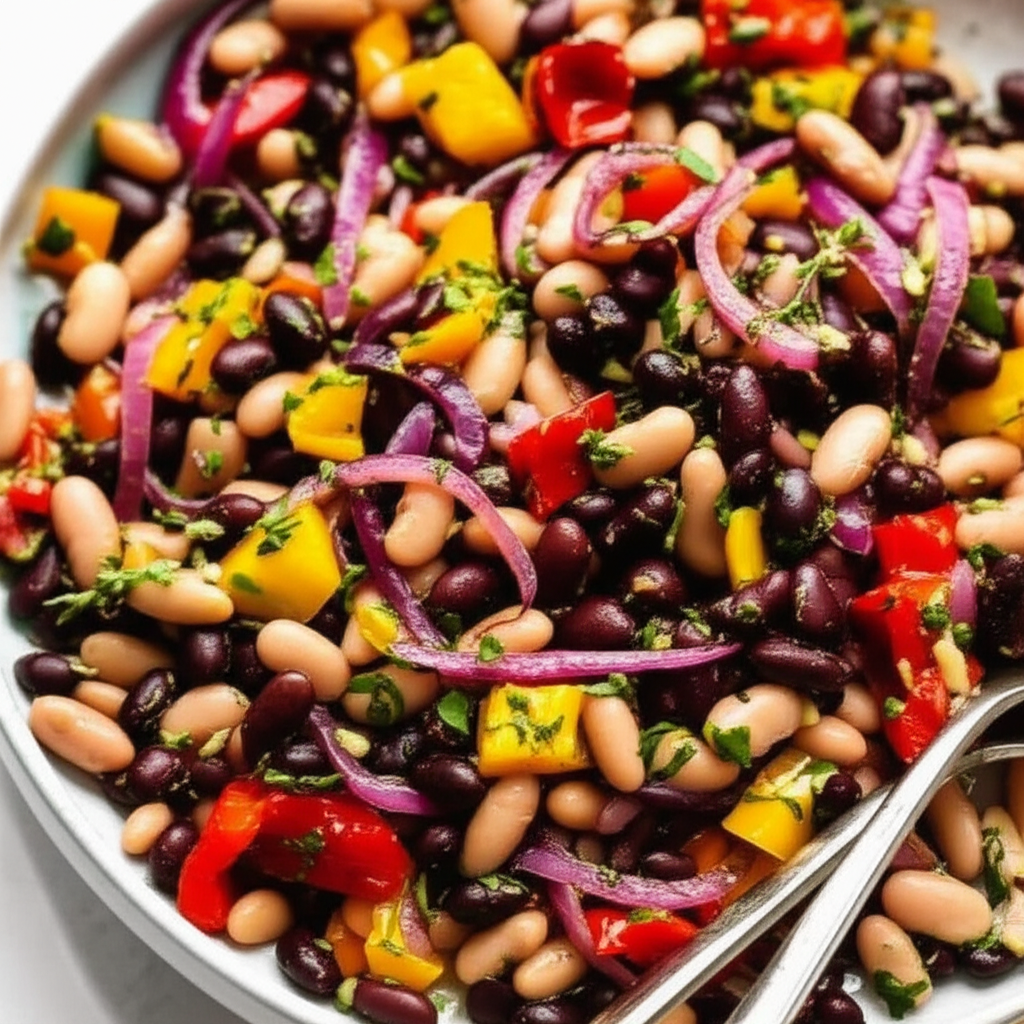 3 Bean Salad With Marinated Sweet Onions And Roasted Peppers image