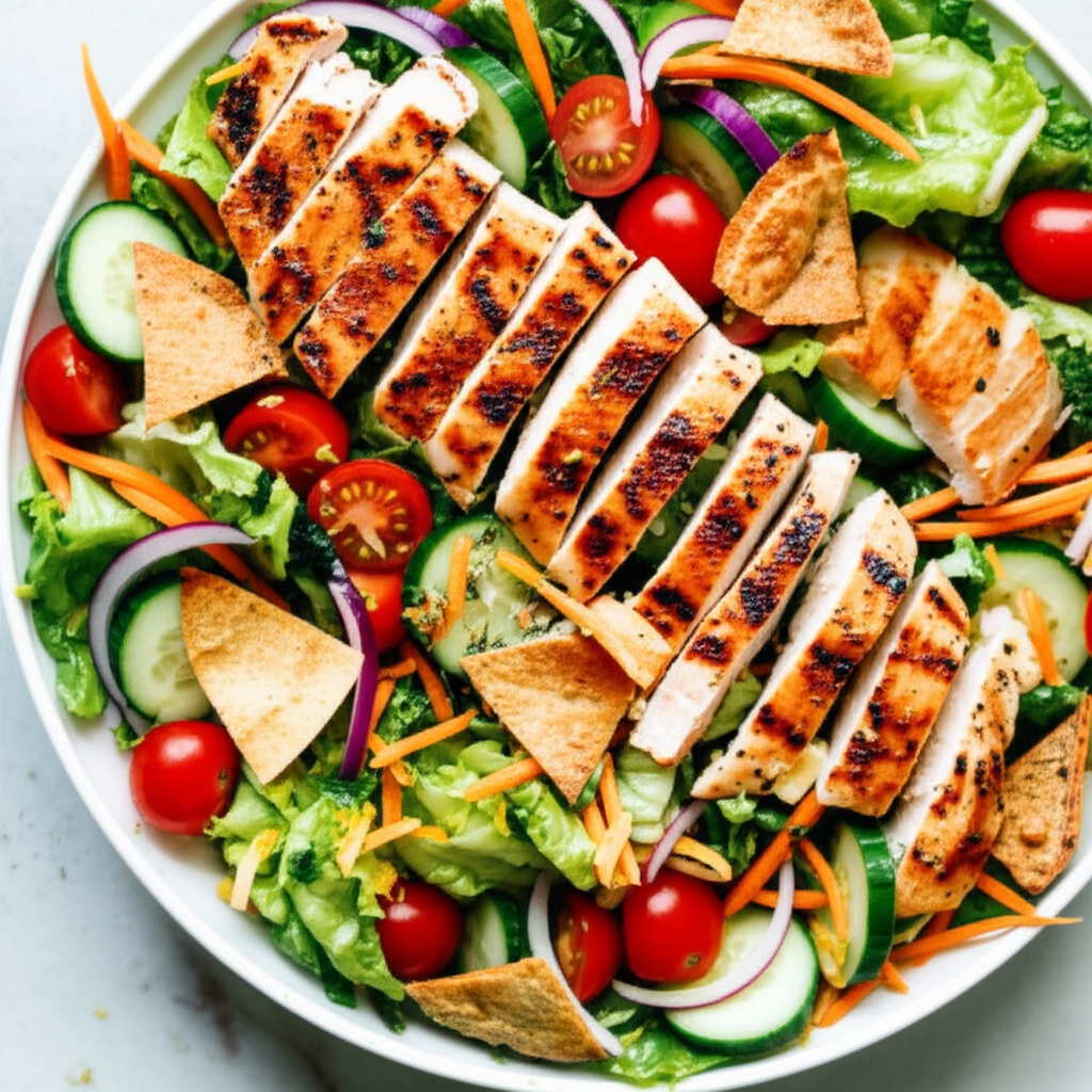 Mediterranean Salad With Grilled Chicken Breasts image