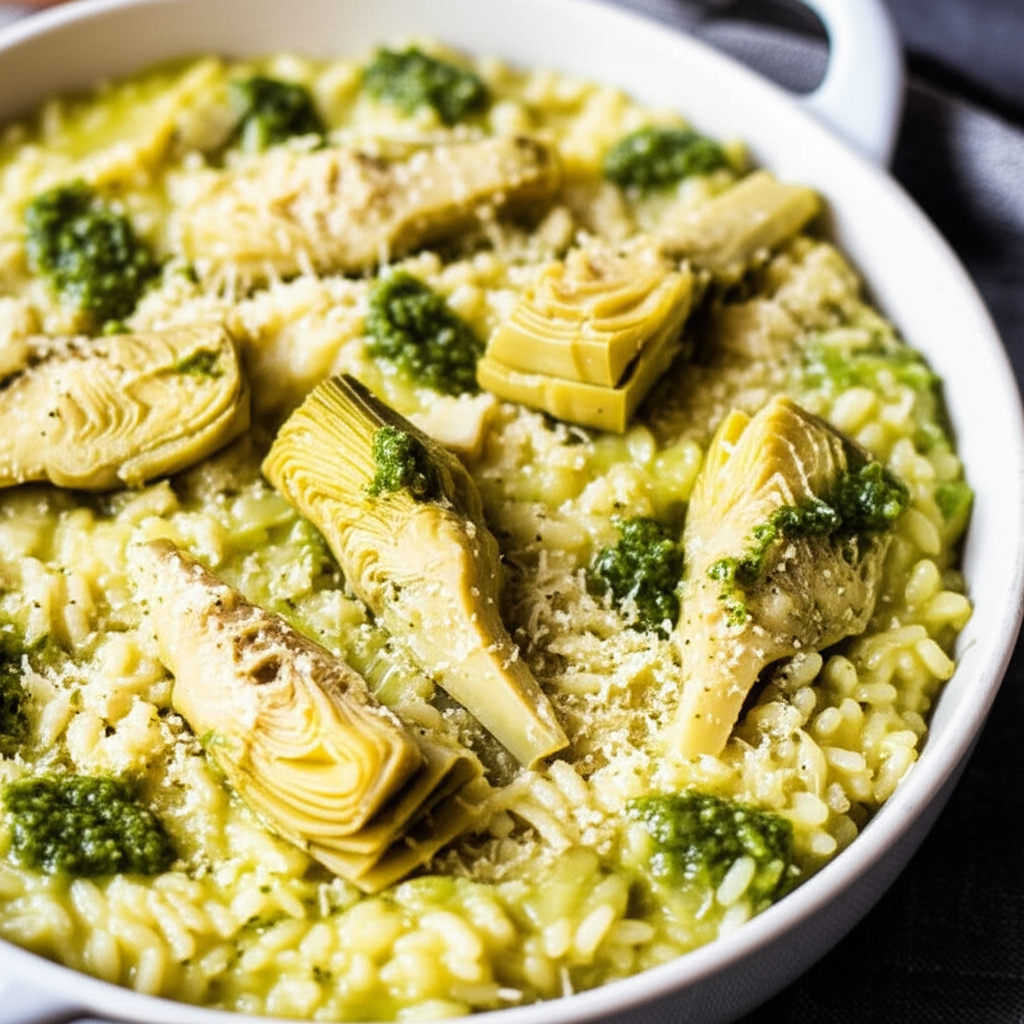 Baked Artichoke And Pesto Risotto image