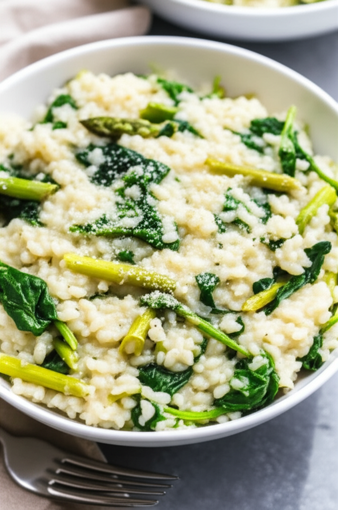 Baked Asparagus And Spinach Risotto Cooking Light image