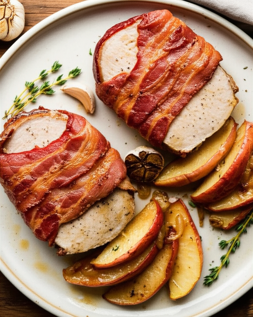 Baked Bacon Wrapped Center Cut Pork Chops image