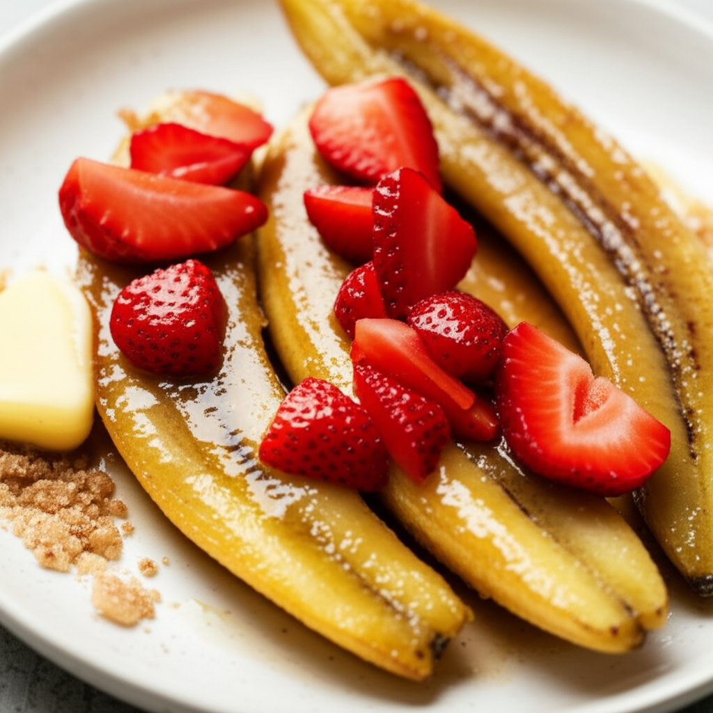 Baked Bananas With Strawberry Flambe image