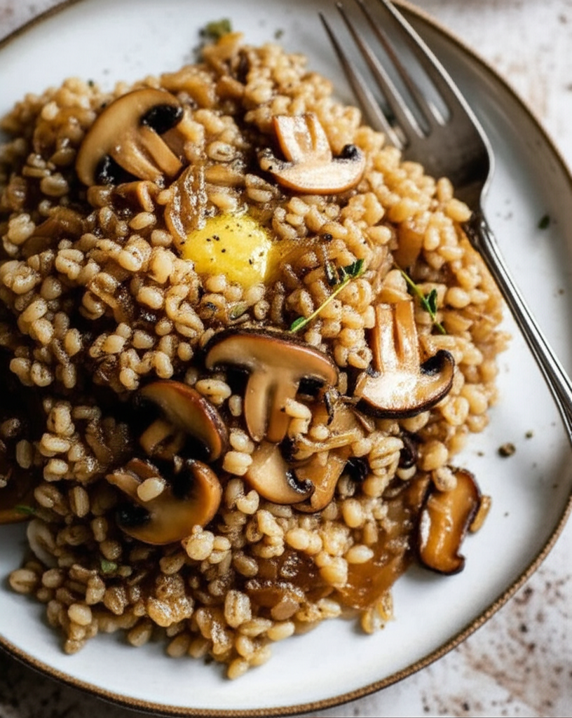 Baked Barley With Shiitake Mushrooms And Caramelized Onions image