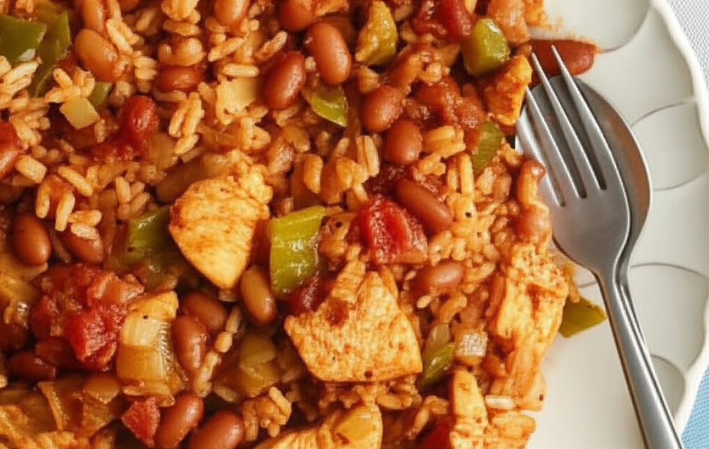 Baked Beans Rice And Chicken image
