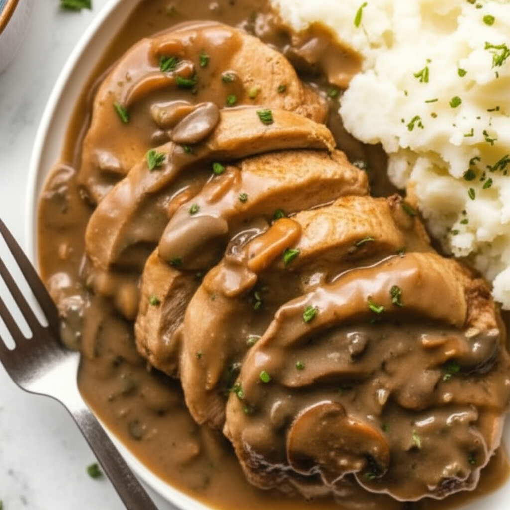 3 Step Pork Chops W Mushroom Gravy image