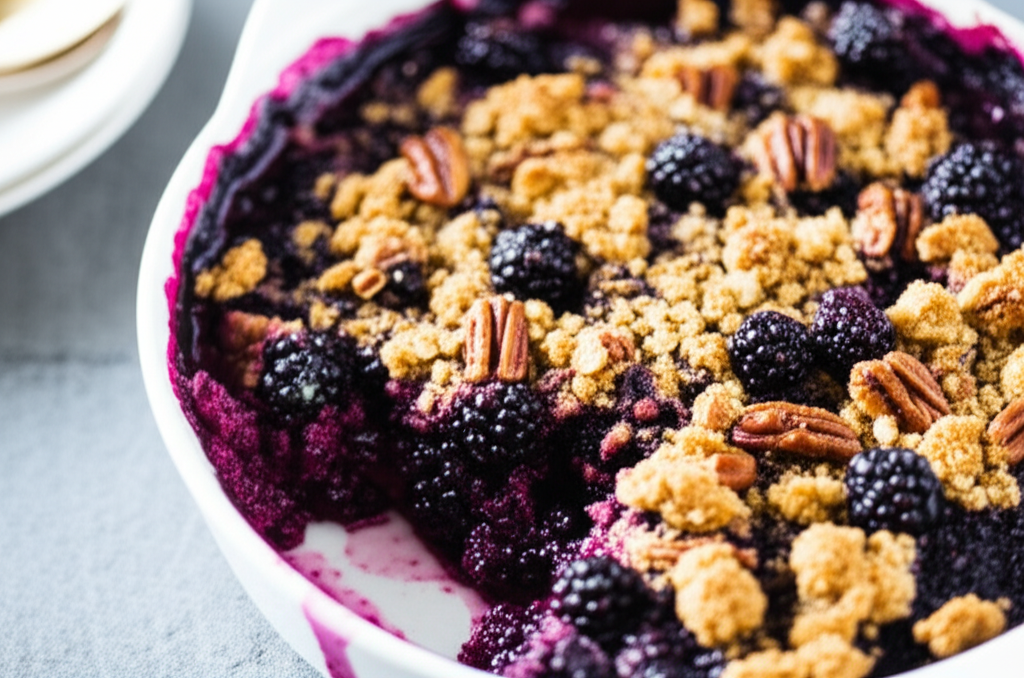 Baked Blackberry Blueberry And Fudge Oatmeal With Pecan Crumble image