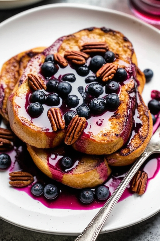 Baked Blueberry Pecan French Toast With Blueberry Syrup image