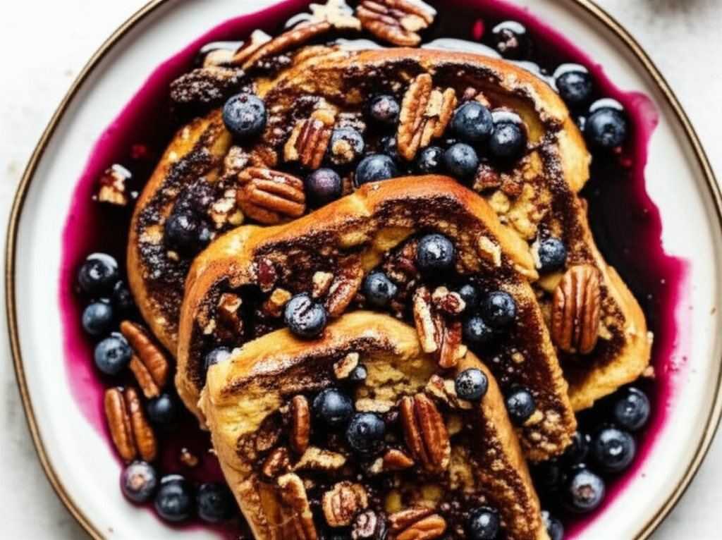 Baked Blueberry Pecan French Toast With Blueberry Syrup image