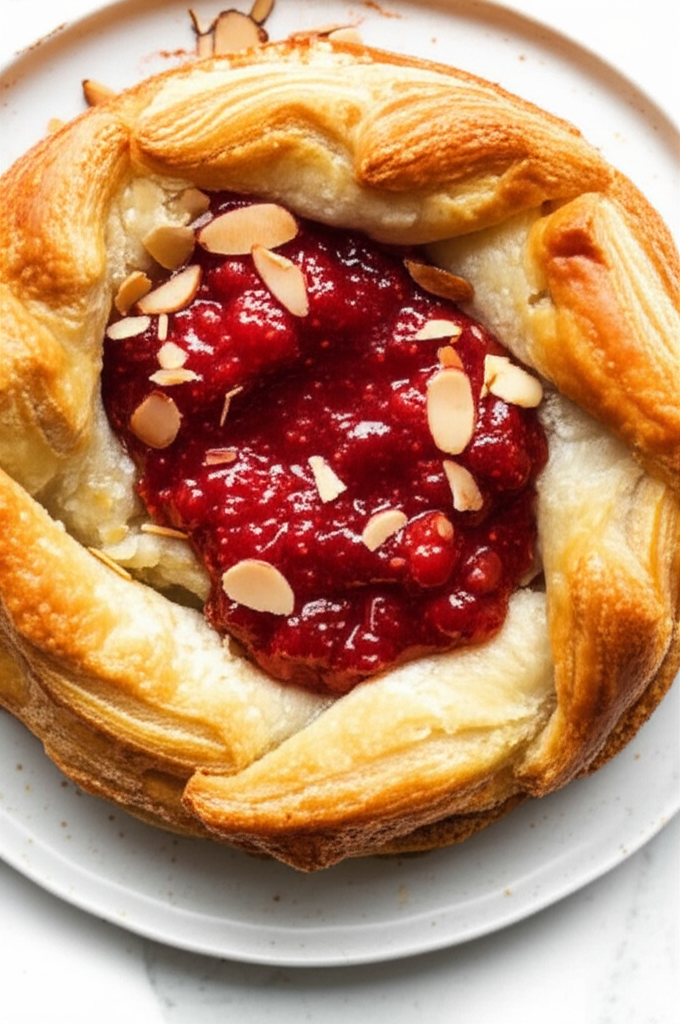 Baked Brie Stuffed With Strawberry Preserves And Toasted Almonds image