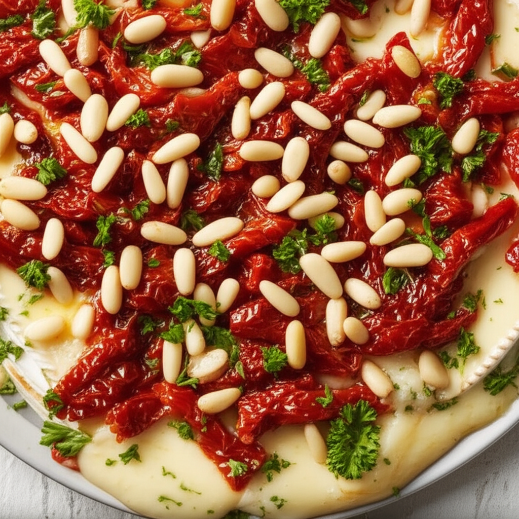 Baked Brie With Sun Dried Tomatoes And Pine Nuts image