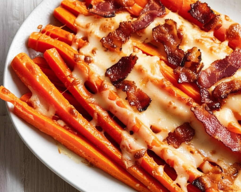 Baked Carrots With Swiss Cheese And Bacon image