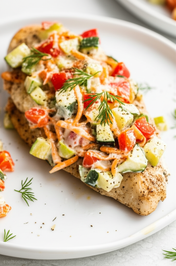 Baked Chicken With Cream Cheese Vegetable Topping image