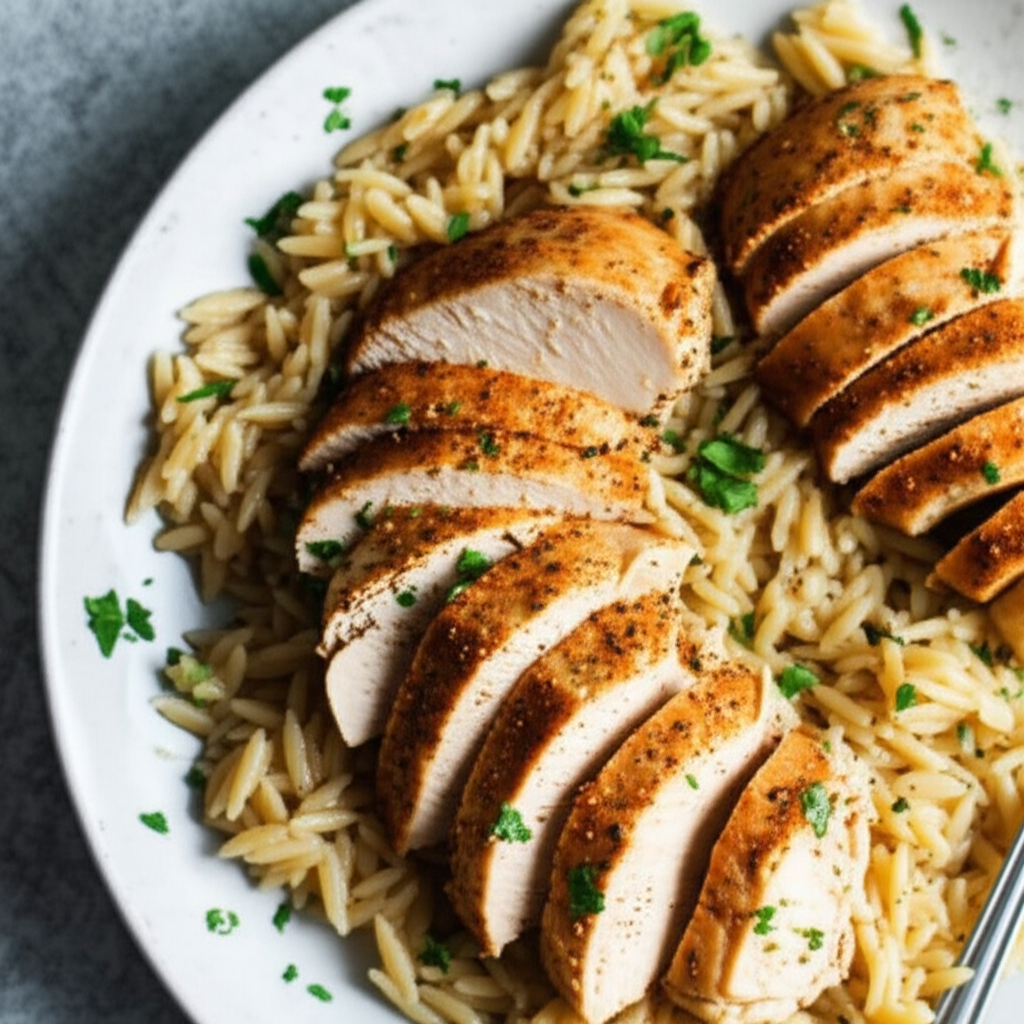 Baked Chicken And Garlic Orzo image