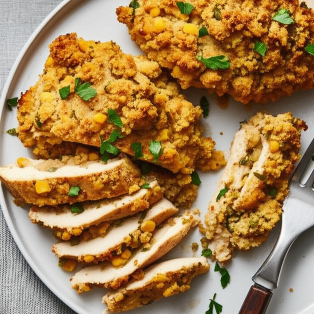 Baked Chicken Breasts With Cornbread Stuffing image