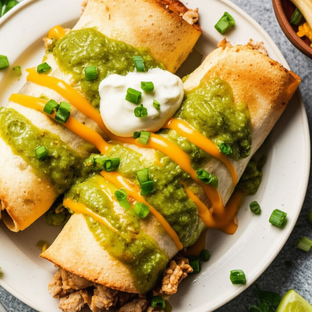 Baked Chicken Chimichangas With Green Sauce image
