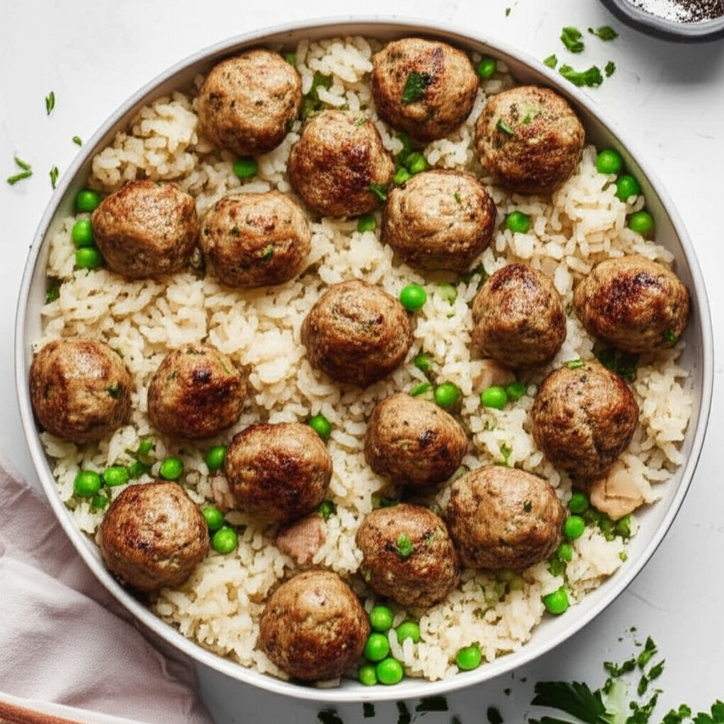 Baked Chicken Flavoured Rice With Meatballs image